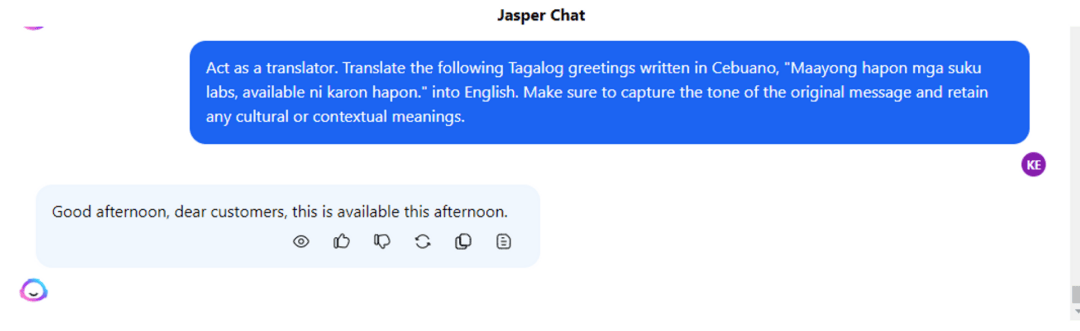 Jasper Translate Result